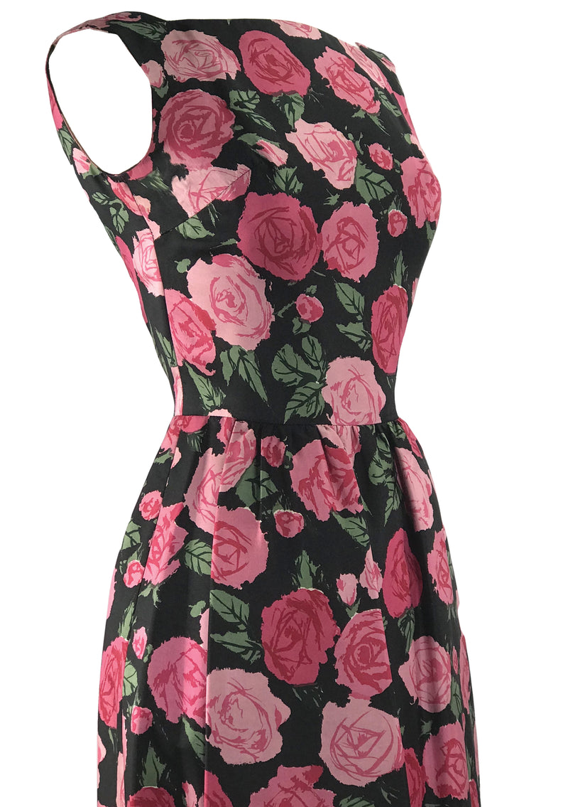 Vintage Late 1950s Pink Roses Silk Dress - New! (TAMMY)