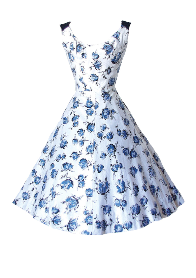 Vintage 1950's Blue Roses Print Dress- New!