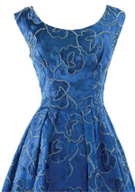 Vintage 1950s - 1960s Blue Roses Brocade Cocktail Dress- New!