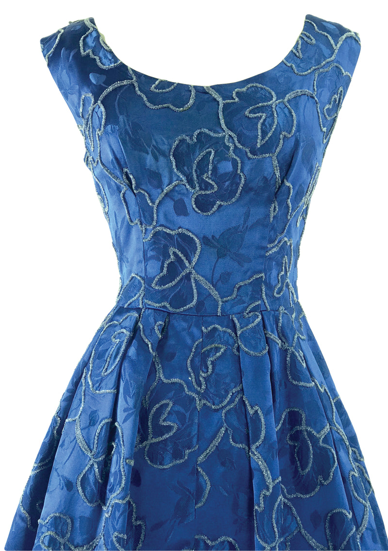 Vintage 1950s - 1960s Blue Roses Brocade Cocktail Dress- New!