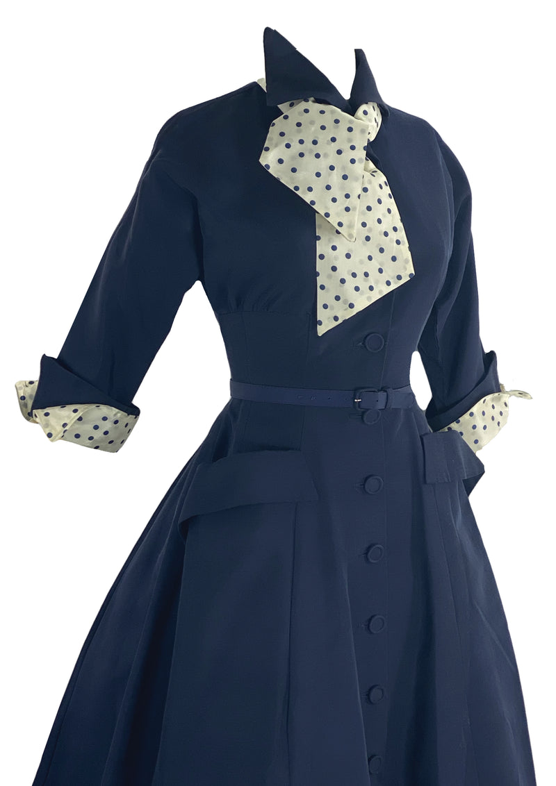 Fantastic 1950s New Look Navy Faille Dress- New!