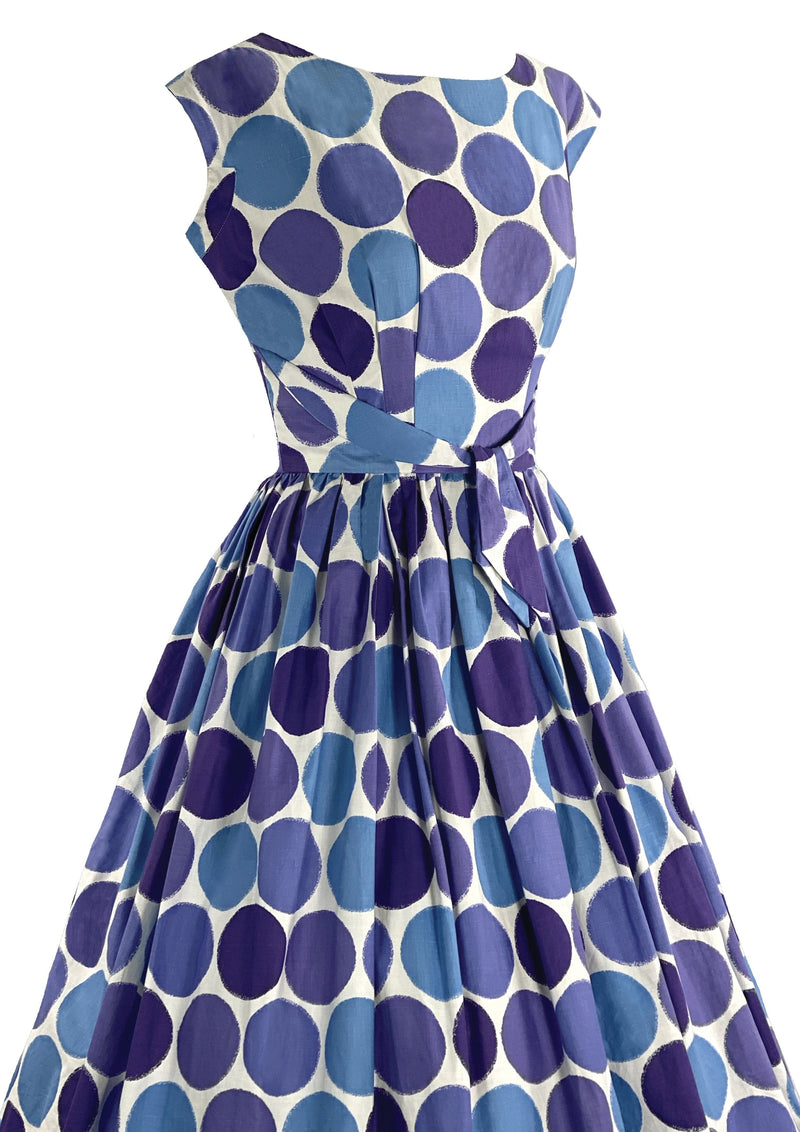Vintage 1950s Purple and Blue Circle Novelty Print Dress- New!