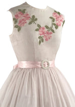 1950s Pink Roses Embroidered Cotton Dress- New!