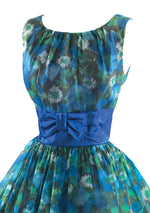 Vintage 1950s Blue Floral Chiffon Party Dress - New! (SOLD)