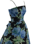 1950s Muted Blue Roses Taffeta Party Dress- New!