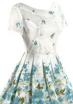 Late 1950s - Early 1960s Blue Border Floral Print - NEW!