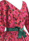 Spectacular 950s 1960s Magenta Roses Cotton Dress  - New!