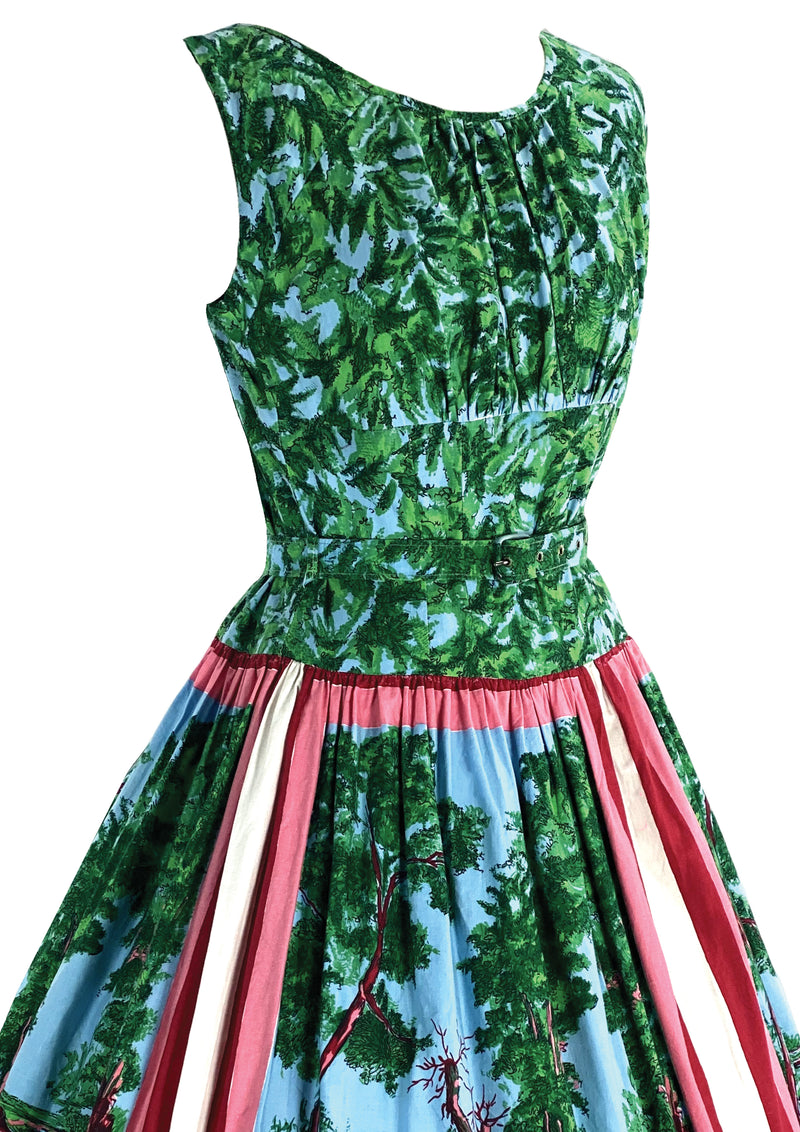 Stunning 1950s Scenic Novelty Print Cotton Dress- New!