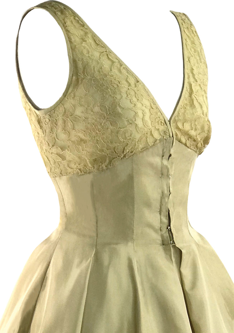 1950s Gold Silk Taffeta Designer Party Dress Ensemble  - New!