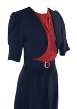 Stunning Late 1930s Navy & Tangerine Dress- New!