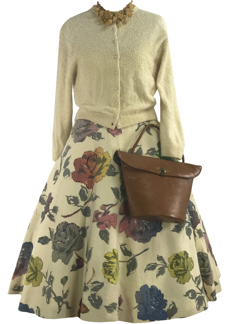 Quality 1950s Hand Painted Roses Felt Skirt- New!