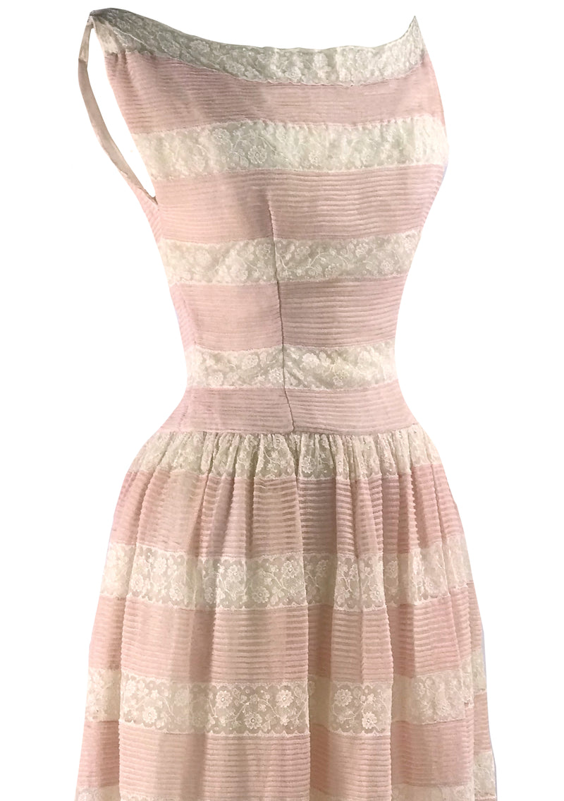 Dreamy 1950s Pink & White Lace & Pin Tucks Dress - New!