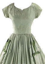 Late 1950s Green and White Stripes Cotton Dress- New!