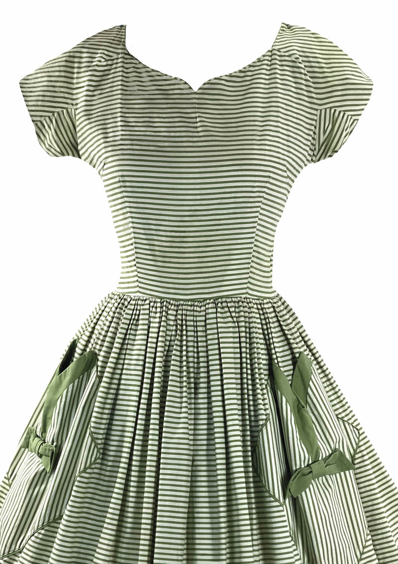 Late 1950s Green and White Stripes Cotton Dress- New!
