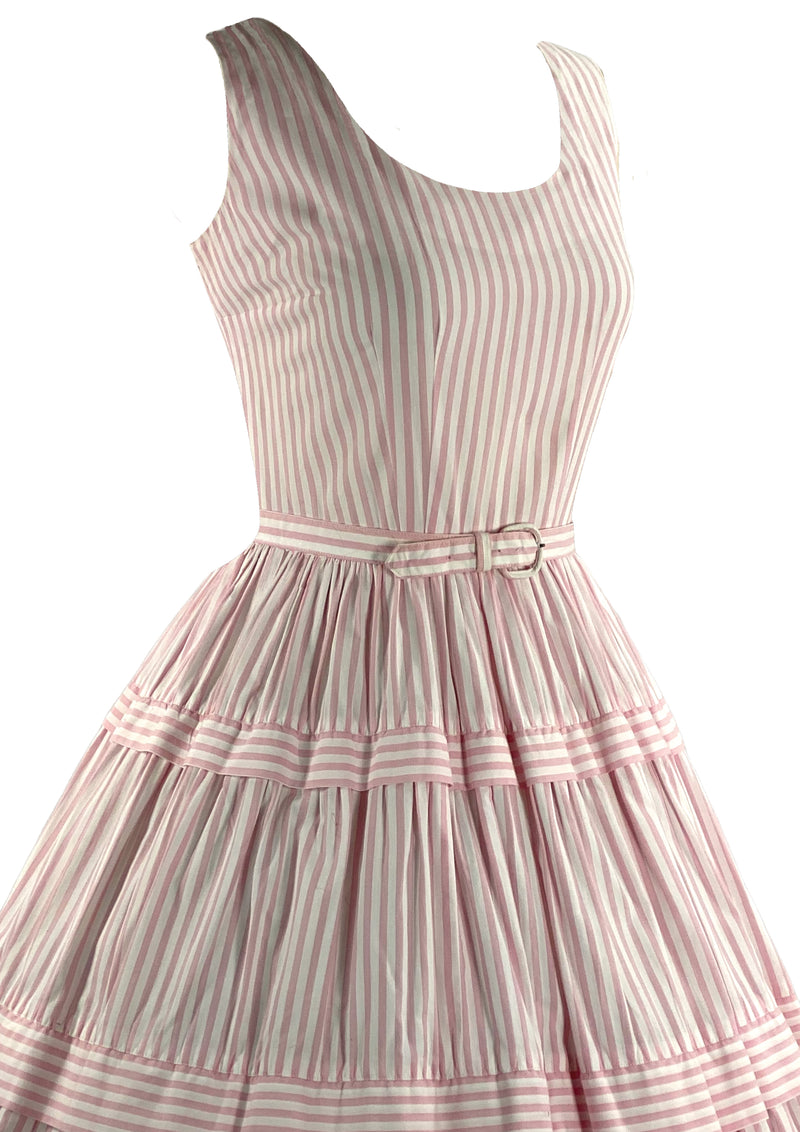 1950s Pink and White Candy Stripe Cotton Dress- New!