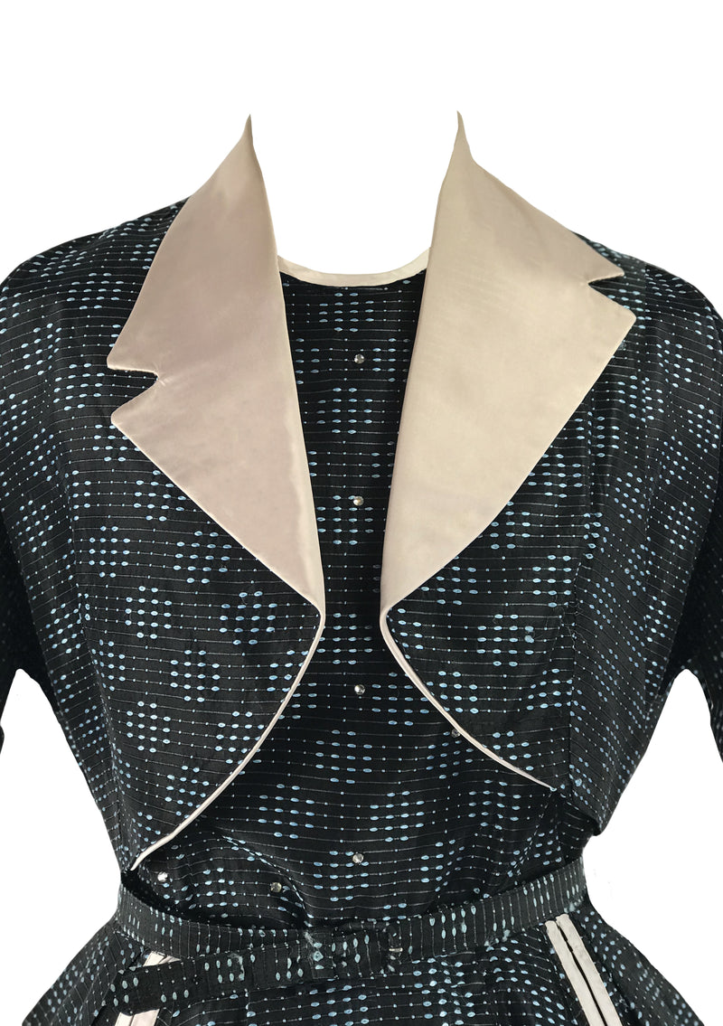 Vintage 1950s Turquoise Blue & Black Dress Ensemble- New!