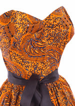Original 1950s Autumnal Batik Print Cotton Sun Dress - New!