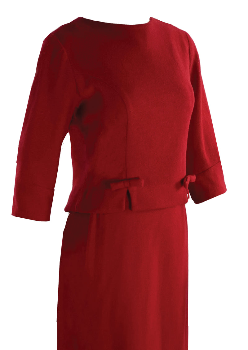 Vintage 1960s Brilliant Red Wool Suit- New!