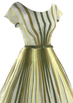 Early 1960s Green and Gold Stripe Cotton Dress - New!