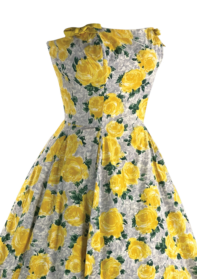 1950s Yellow Roses Cotton Horrockses Dress- New!