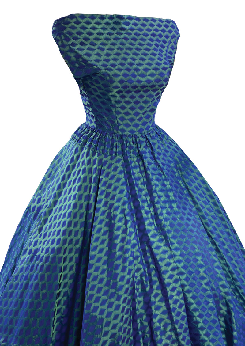 Vintage 1950s Blue Green Designer Dress - New!