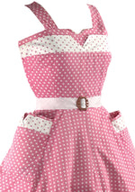 Late 1950s Early 1960s Pink & White Polka Dot Sundress - New!