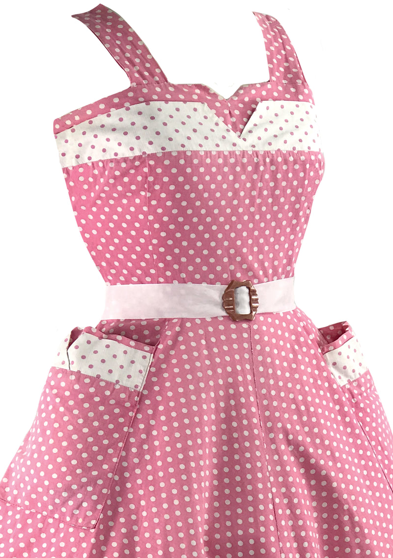 Late 1950s Early 1960s Pink & White Polka Dot Sundress - New!
