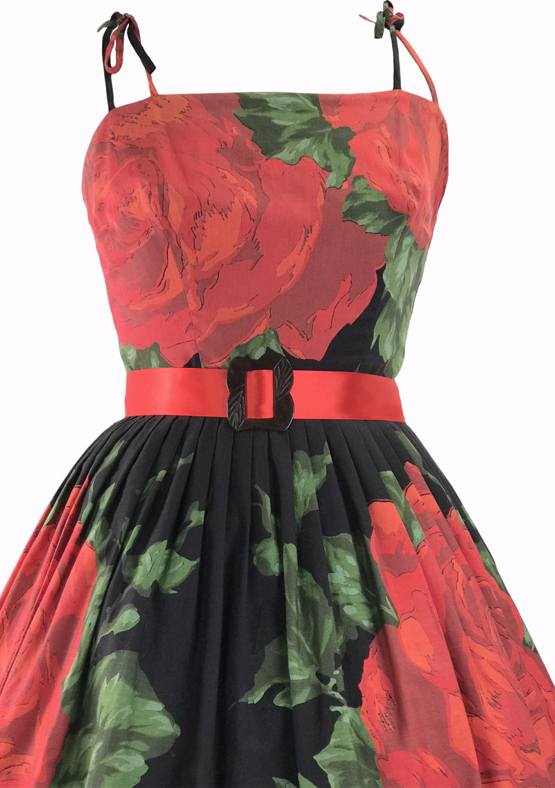 Vintage 1950s Collectable Large Red Roses Dress- New!