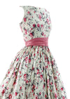 Vintage Late 1950s British Cotton Designer Dress with Pink Roses - New!