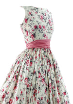 Vintage Late 1950s British Cotton Designer Dress with Pink Roses - New!
