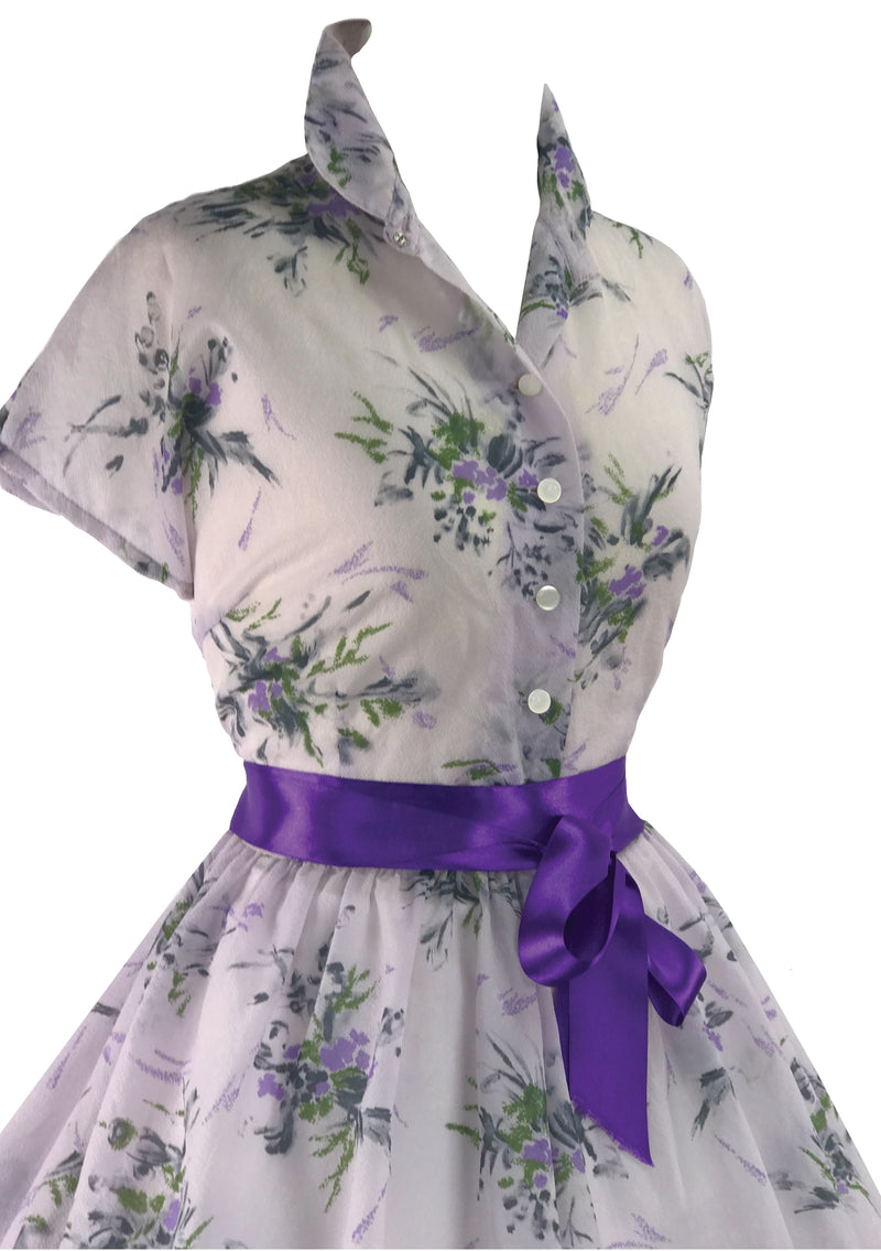 Original 1950s Lilac Floral Impressionist Violets Dress - New!