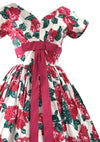 Vintage 1950s Large Magenta Roses Cotton Dress - New!