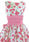 Vintage Late 1950s Pink Roses Taffeta Party Dress - New!