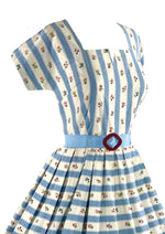 Late 1950s Blue and White Ribbon Effect Dress- New!