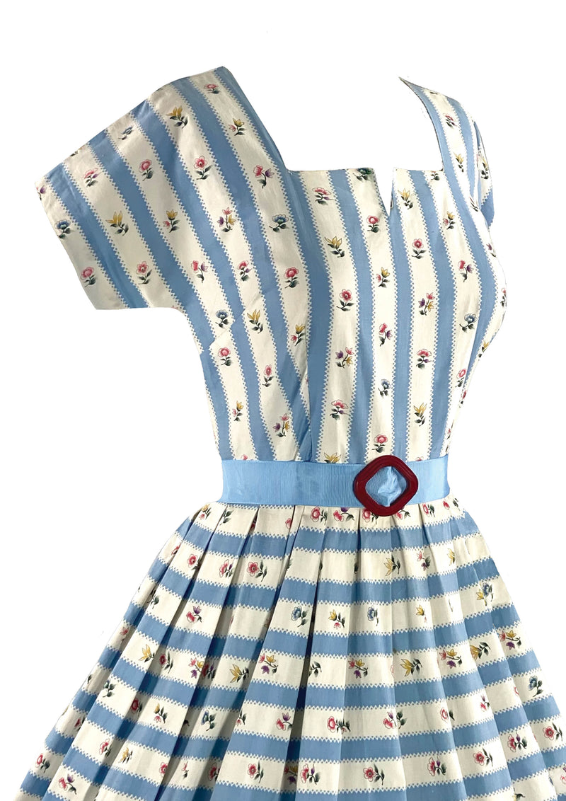 Late 1950s Blue and White Ribbon Effect Dress- New!