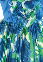Early 1960's Blue & White Roses Print Cotton Party Dress - New!
