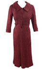 Late 1940s Merlot Ribbon Knit Dress and Jacket Ensemble - New!
