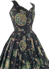 Vintage 1950s Black Medallion Print Cotton Dress - New!