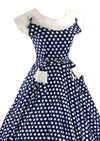 Striking 1950s Blue and White Polka Dot Cotton Dress- New!