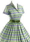 Late 1950s Blue and Green Striped Cotton Dress - NEW!