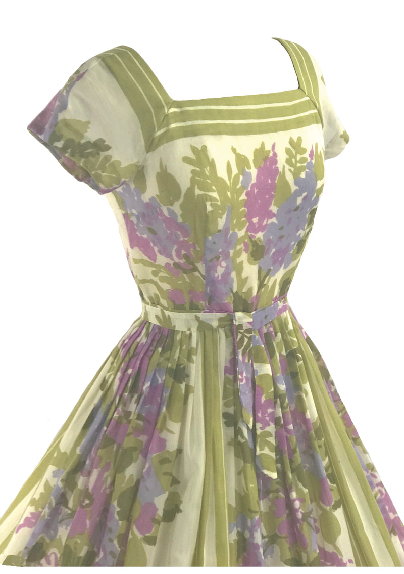 1950s Jerry Gilden Designer Lilac Border Floral Dress- New!