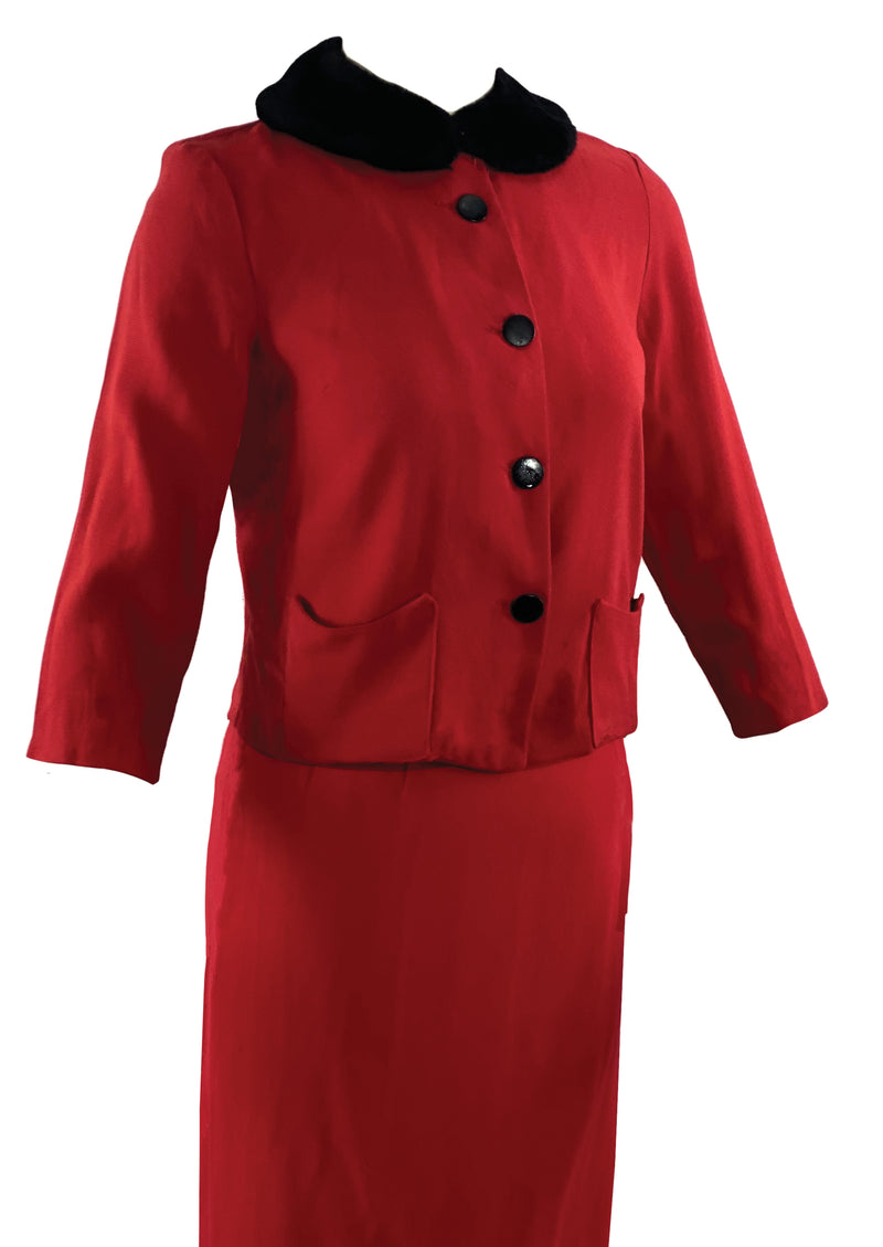 Vintage Early 1960s Ruby Red Wool Blend Suit- NEW!