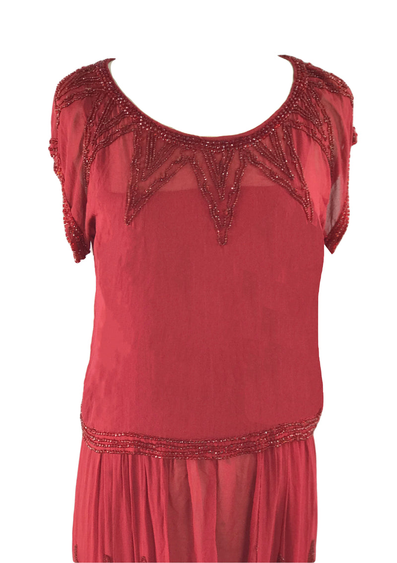Vintage 1920s Red Beaded Chiffon Party Dress - New! (ON HOLD)