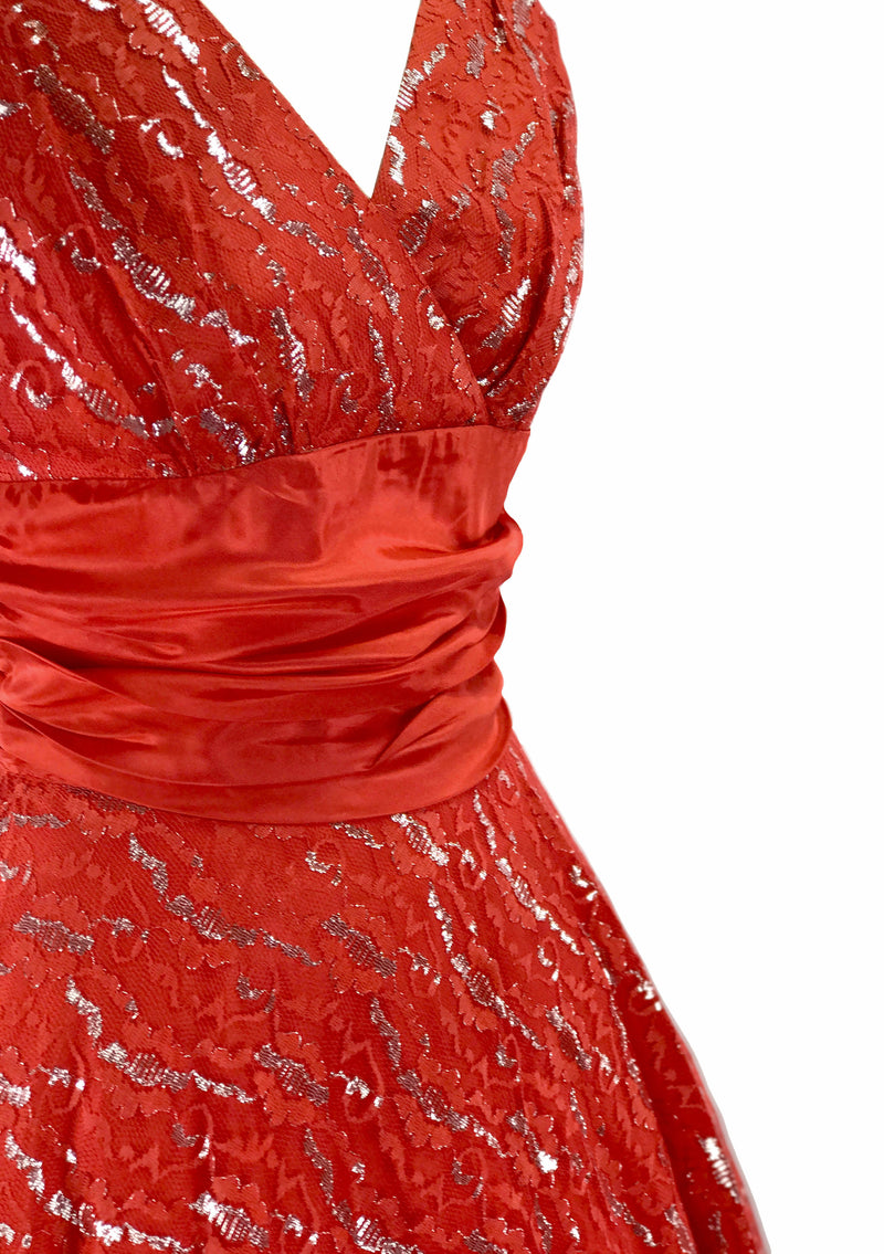 1950s Red Lace Dress with Silver Thread - New!