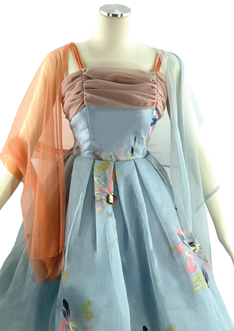 Late 1950s Early 1960s Hand Painted Party Dress Ensemble- New!