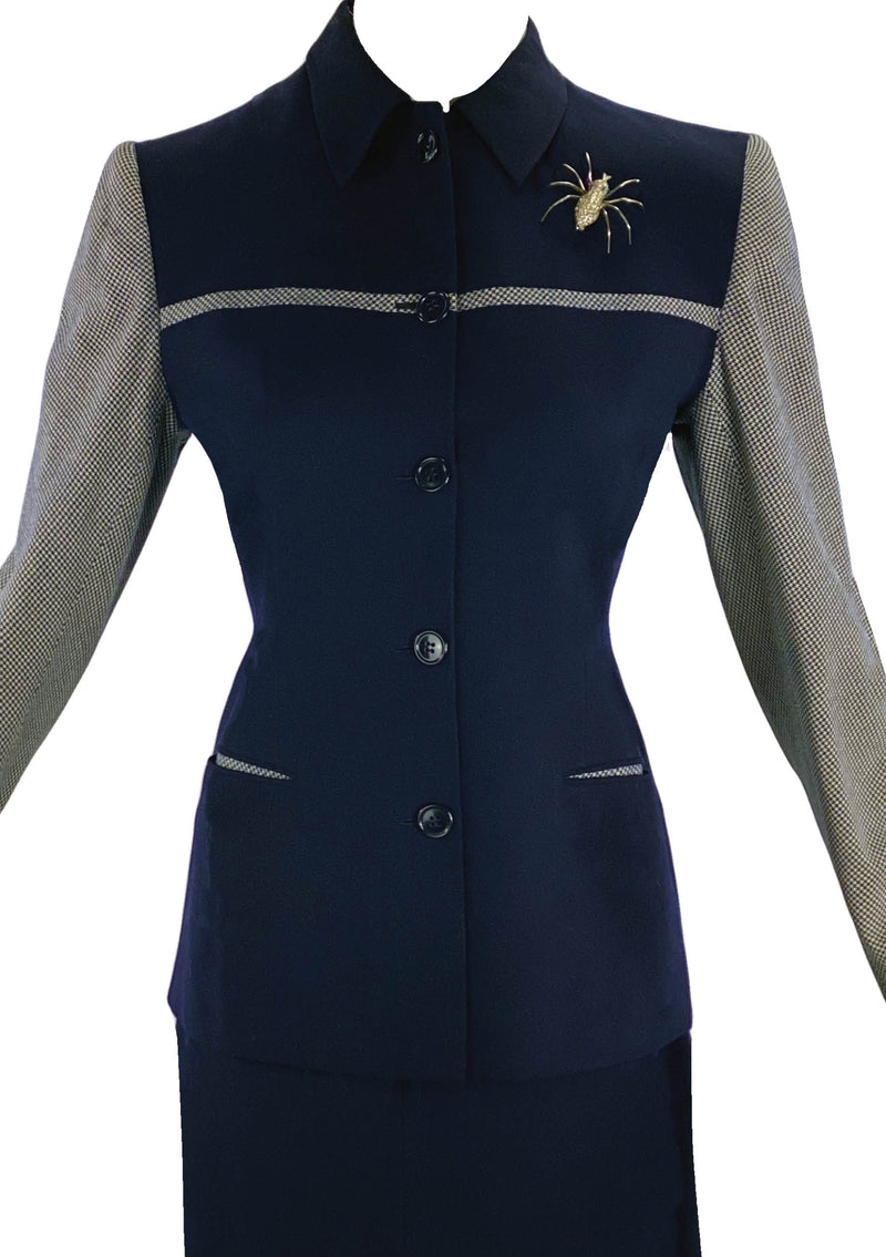 Rare 1940s Navy & Herringbone Lilli Ann Designer Suit- New! (SOLD)