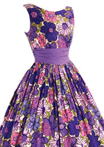 Late 1950s - Early 1960s Purple & Pink Floral Designer Dress - New!