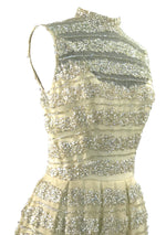 1960s Ivory Net Sequinned Designer Party Dress - New!