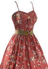 Vintage 1950s Watermelon Pink Floral Cotton Dress- New!