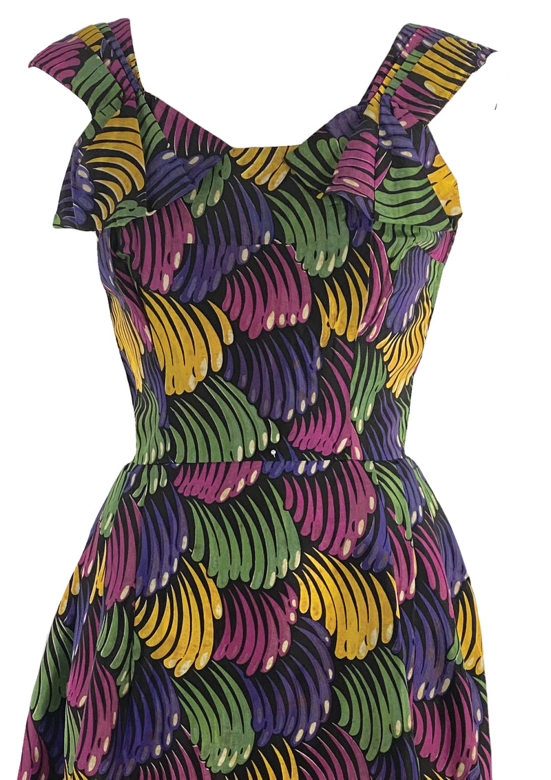 Vintage 1940s Novelty Print Silk Taffeta Dress - New!